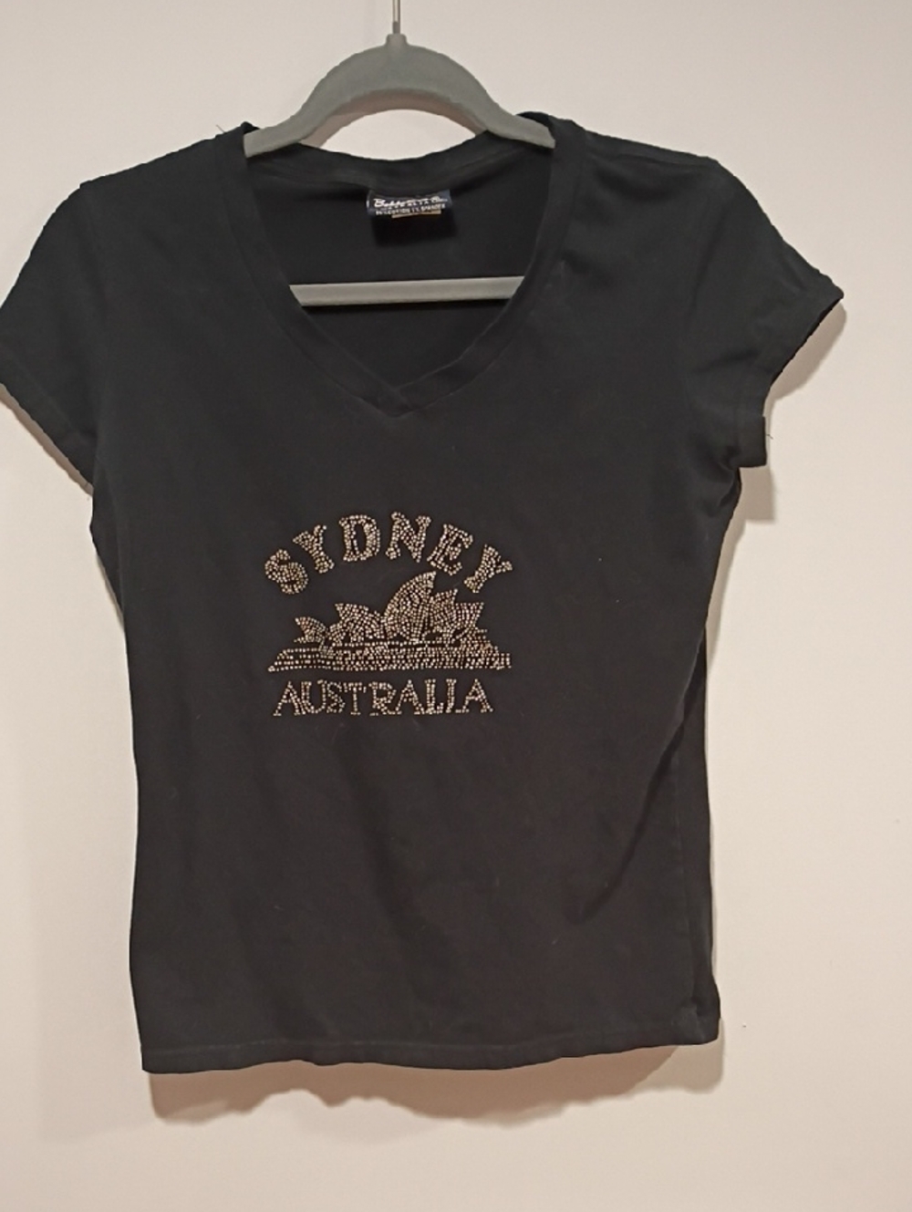 Black Sydney Australia Studded V-Neck Tee